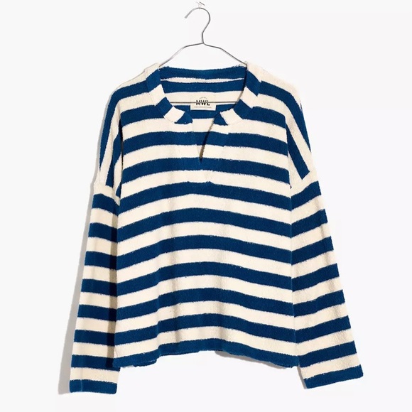 Madewell Striped Terrycloth Split Crewneck Pullover Sweater - Picture 4 of 9
